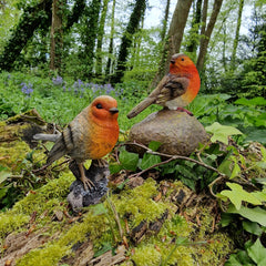 Robin on a Stone & Stump Resin Garden Ornaments - Pack of 2
