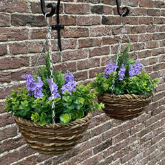 Artificial Lavender & Eucalyptus Topiary Hanging Baskets (25cm) - Pack of 2