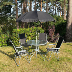 Tresco 6 Piece Metal Garden Furniture Set with Folding Chairs and Parasol