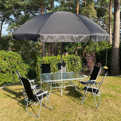 Wareham 8 Piece Metal Garden Furniture Set with Folding Chairs and Parasol