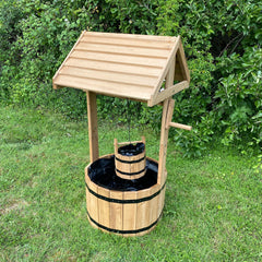 Large Wooden Garden Wishing Well Planters - Pack of 2