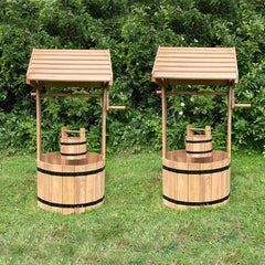 Large Wooden Garden Wishing Well Planters - Pack of 2