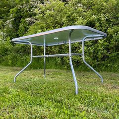 Rectangular Metal Garden Table with Glass Top Seats 6 with Hole for Parasol