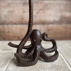 Cast Iron Octopus Shaped Loo Roll Holder Store, Wall Dispenser and Wall Hook Set