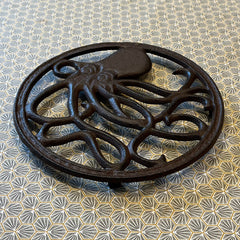 Cast Iron Round Octopus Themed Table Trivet Stand for Hot Pans or Dishes