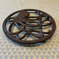 Cast Iron Round Octopus Themed Table Trivet Stand for Hot Pans or Dishes