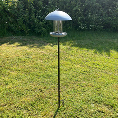Free Standing Pole Mounted Metal Bird Seed Feeder Table with Dome Roof