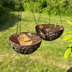 Cast Iron Garden Hanging Basket Planters (25.5cm) - Pack of 2