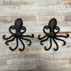 Cast Iron Octopus Shaped Wall Hook Rack with 2 Hooks (Set of 2)