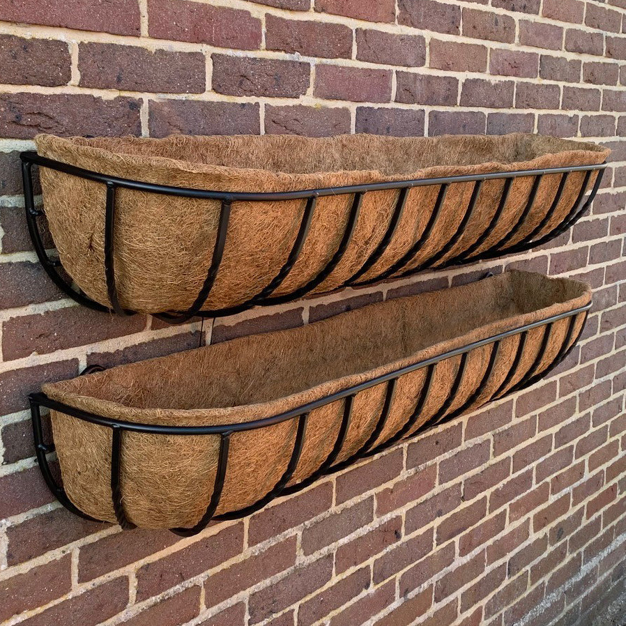 Manor Garden Black Metal Wall Basket Manger Trough Planters (120cm) - Pack of 2