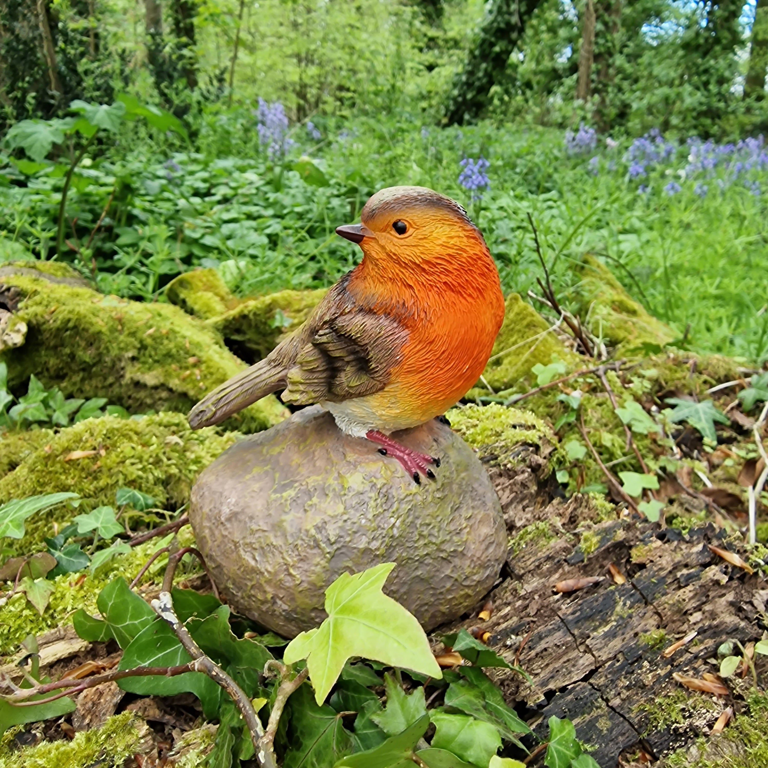 Red Robin on a Stone Resin Garden Ornament