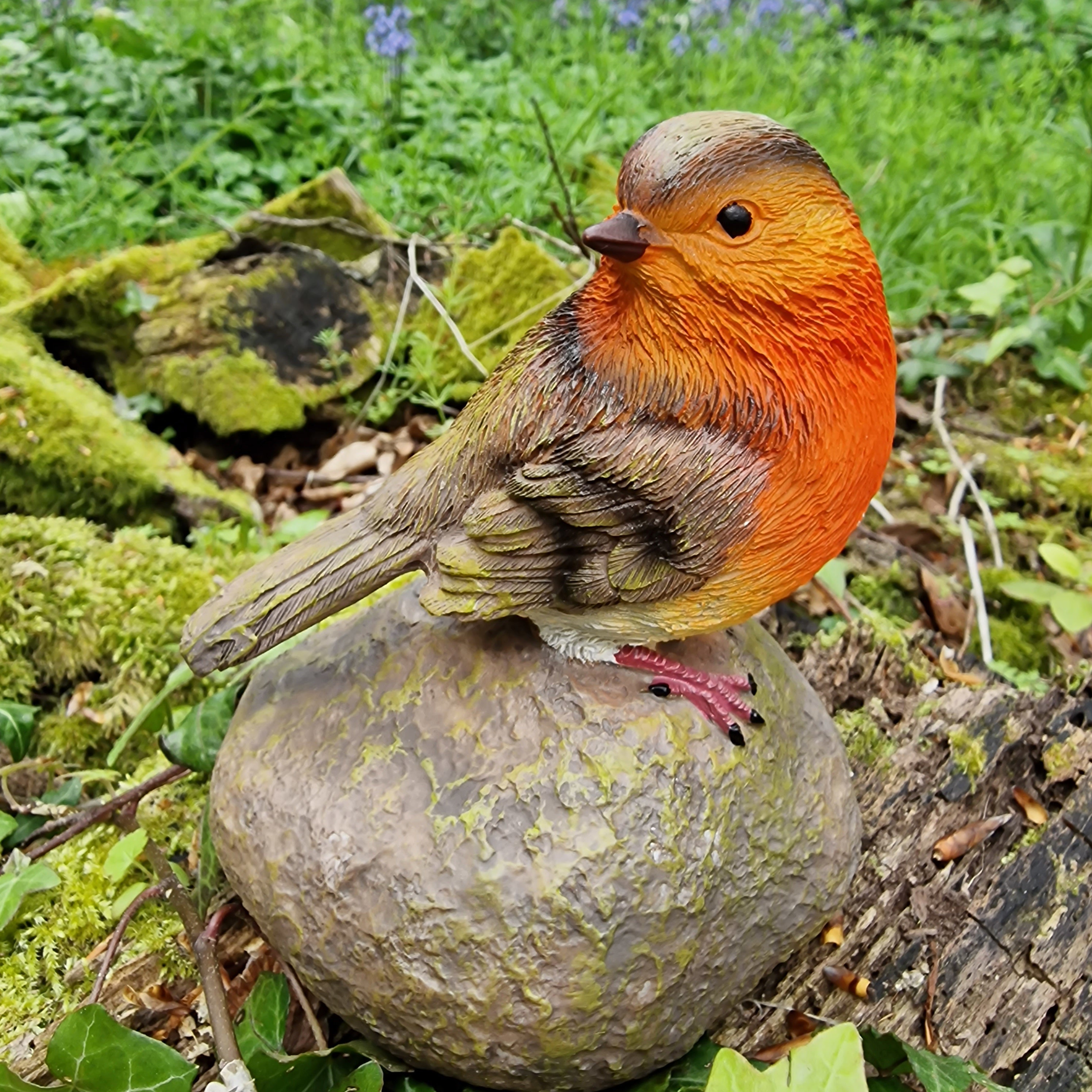 Red Robin on a Stone Resin Garden Ornament