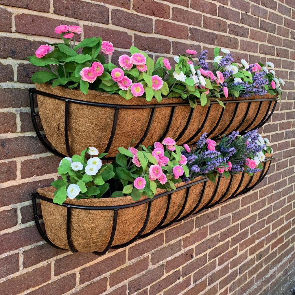 Manor Garden Black Metal Wall Basket Manger Trough Planters (120cm) - Pack of 2