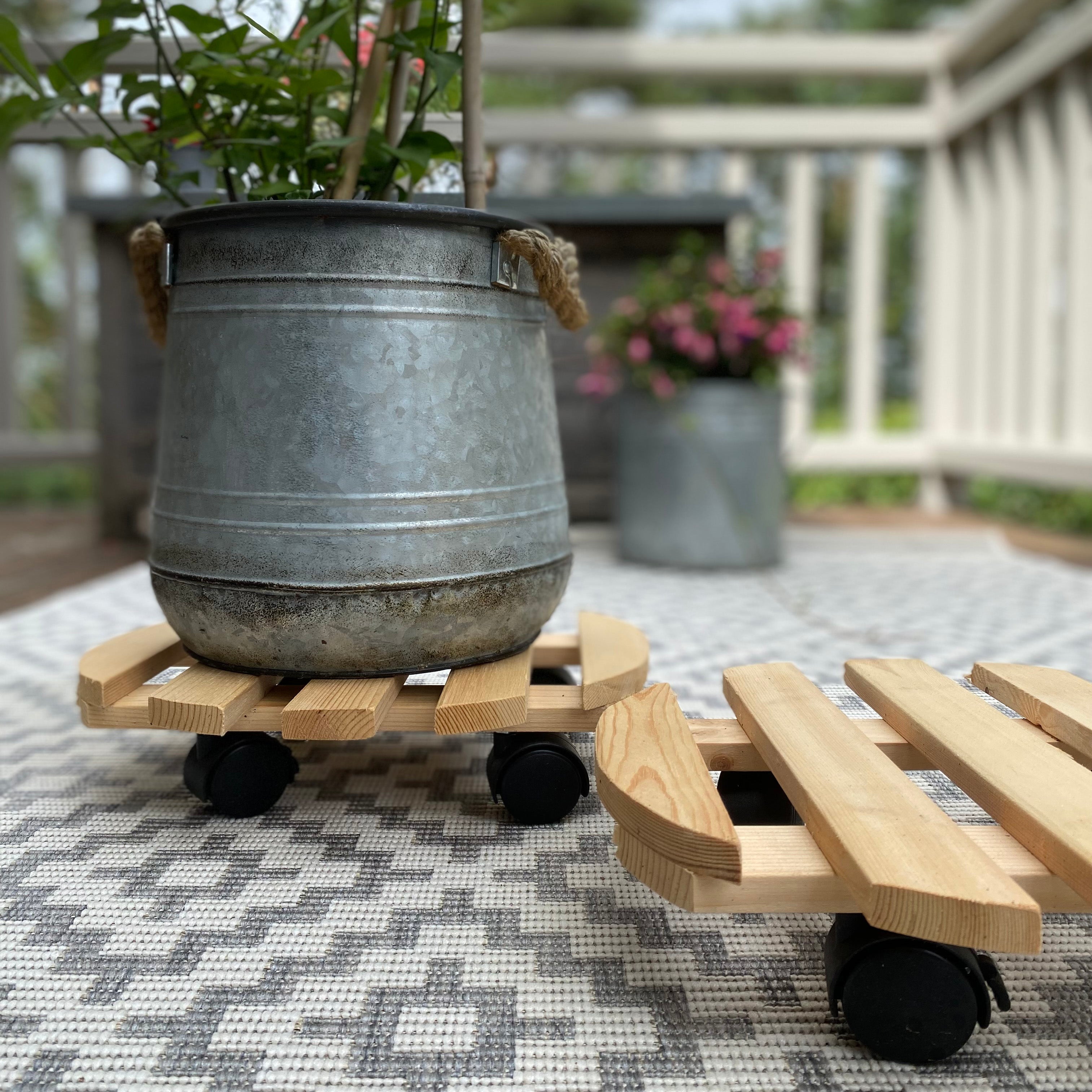 Round Wooden Plant Pot Trolley Movers (30cm) - Pack of 2