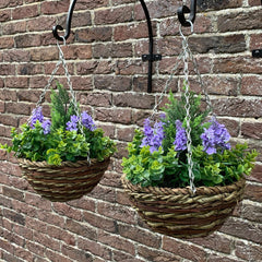 Artificial Lavender & Eucalyptus Topiary Hanging Baskets (25cm) - Pack of 2