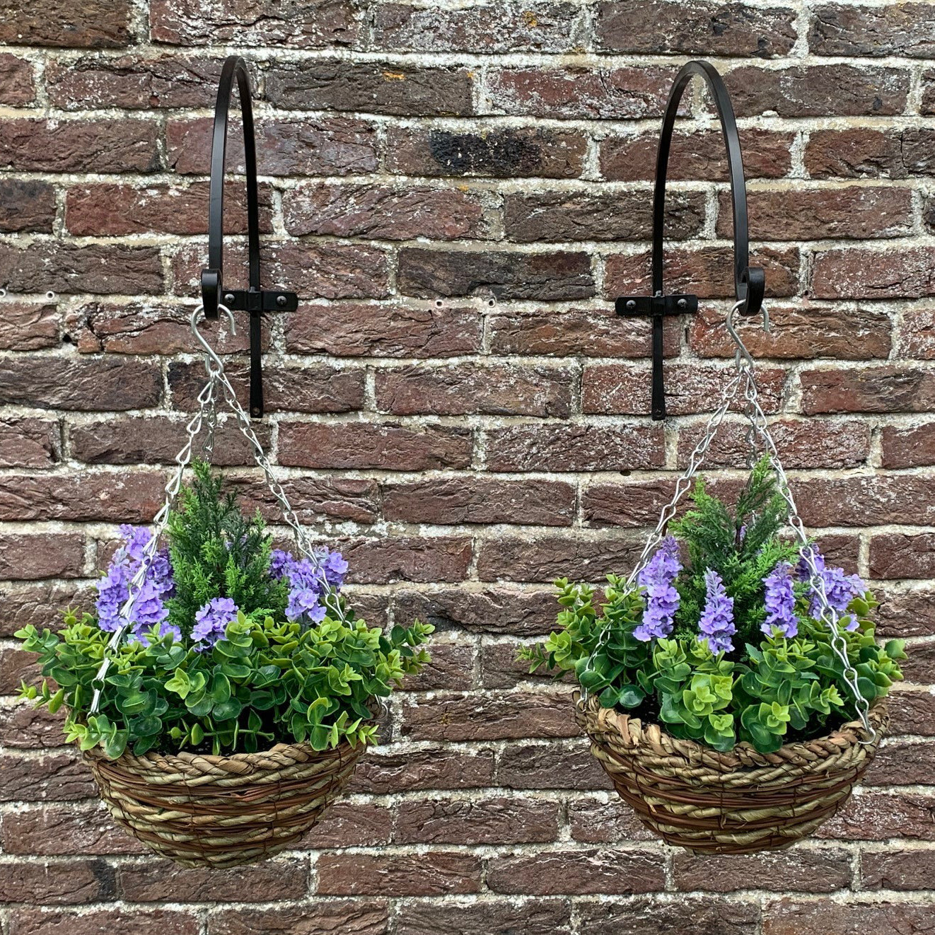 Artificial Lavender & Eucalyptus Topiary Hanging Baskets (25cm) - Pack of 2