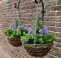 Artificial Lavender & Eucalyptus Topiary Hanging Baskets (25cm) - Pack of 2