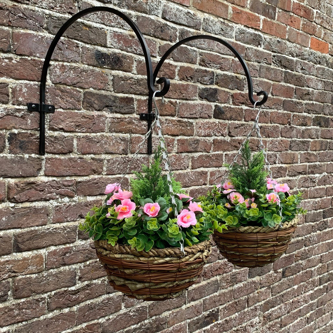 Artificial Azalea Topiary Hanging Baskets (25cm) - Pack of 2