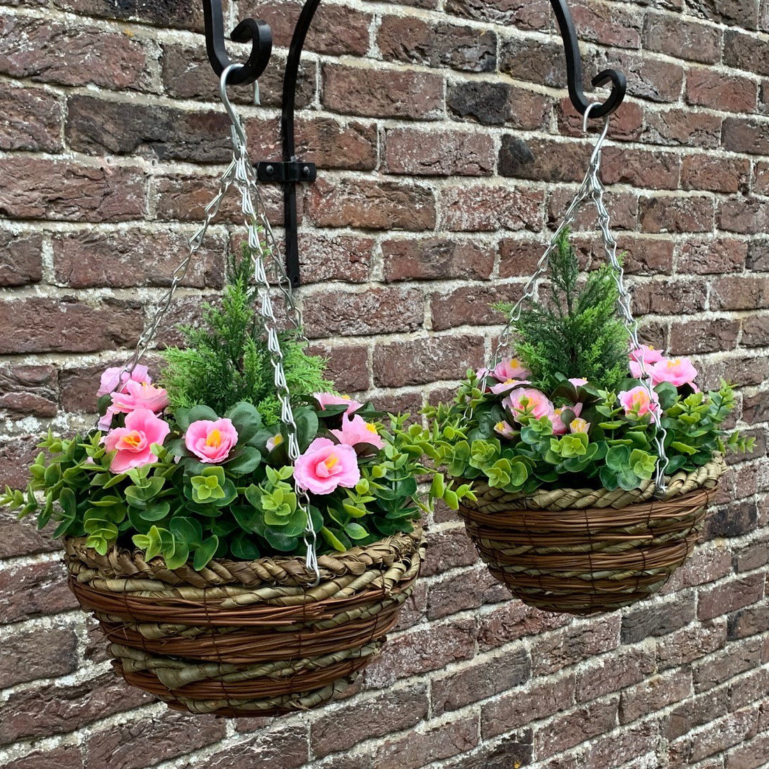 Artificial Azalea Topiary Hanging Baskets (25cm) - Pack of 2