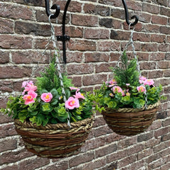 Artificial Azalea Topiary Hanging Baskets (25cm) - Pack of 2
