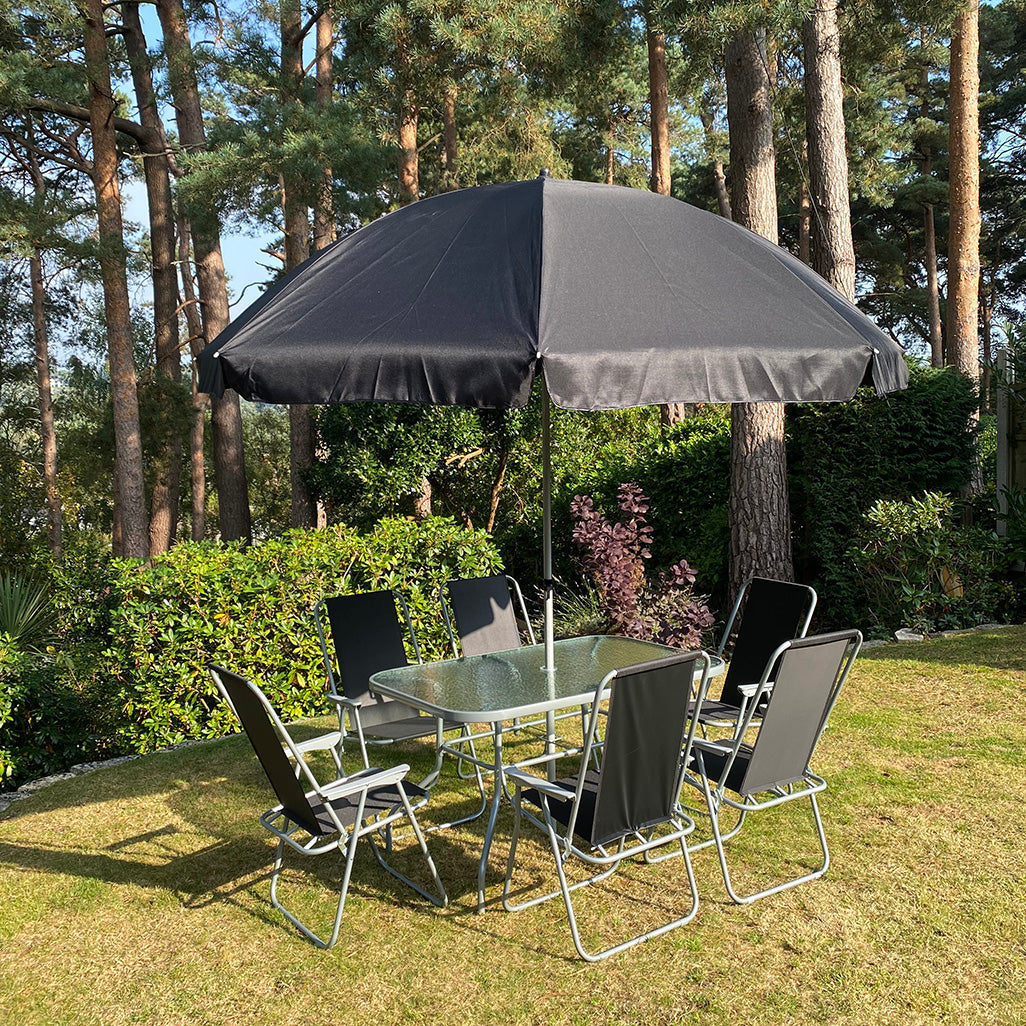 Wareham 8 Piece Metal Garden Furniture Set with Folding Chairs and Parasol