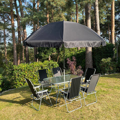 Wareham 8 Piece Metal Garden Furniture Set with Folding Chairs and Parasol