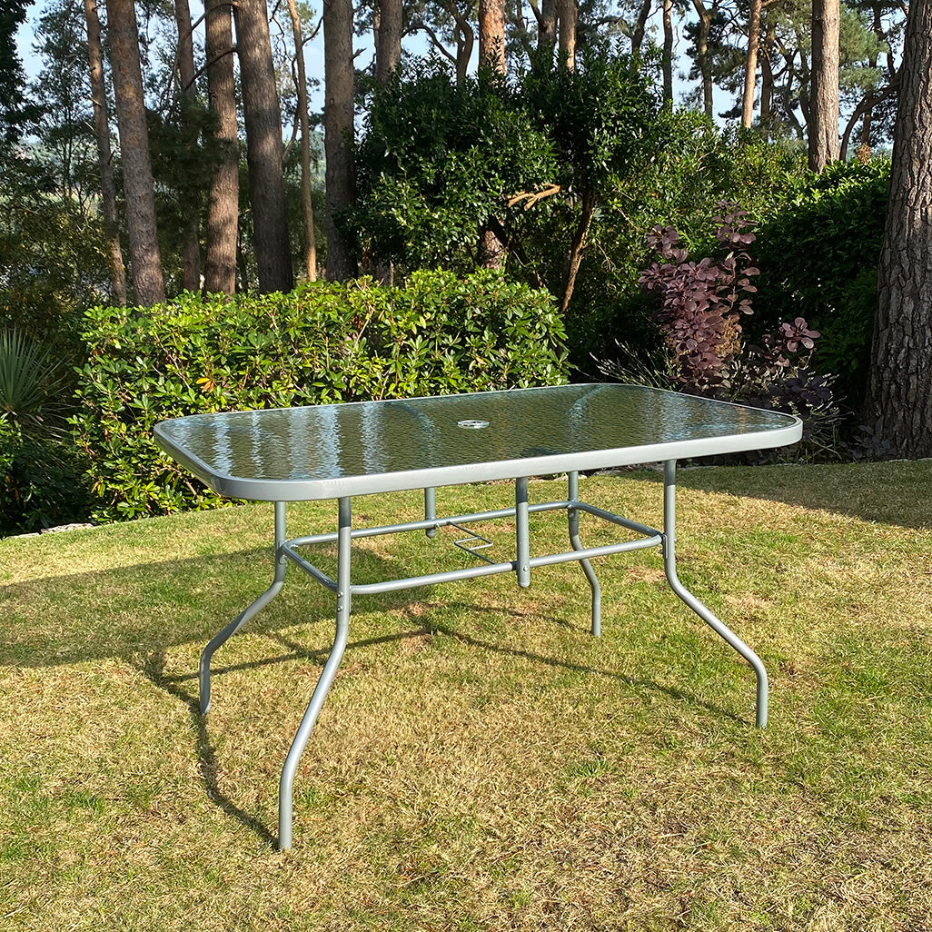 Wareham 8 Piece Metal Garden Furniture Set with Folding Chairs and Parasol