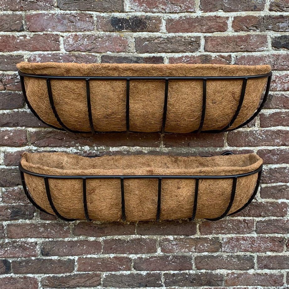 Manor Garden Black Metal Wall Basket Manger Trough Planters (75cm) - Pack of 2