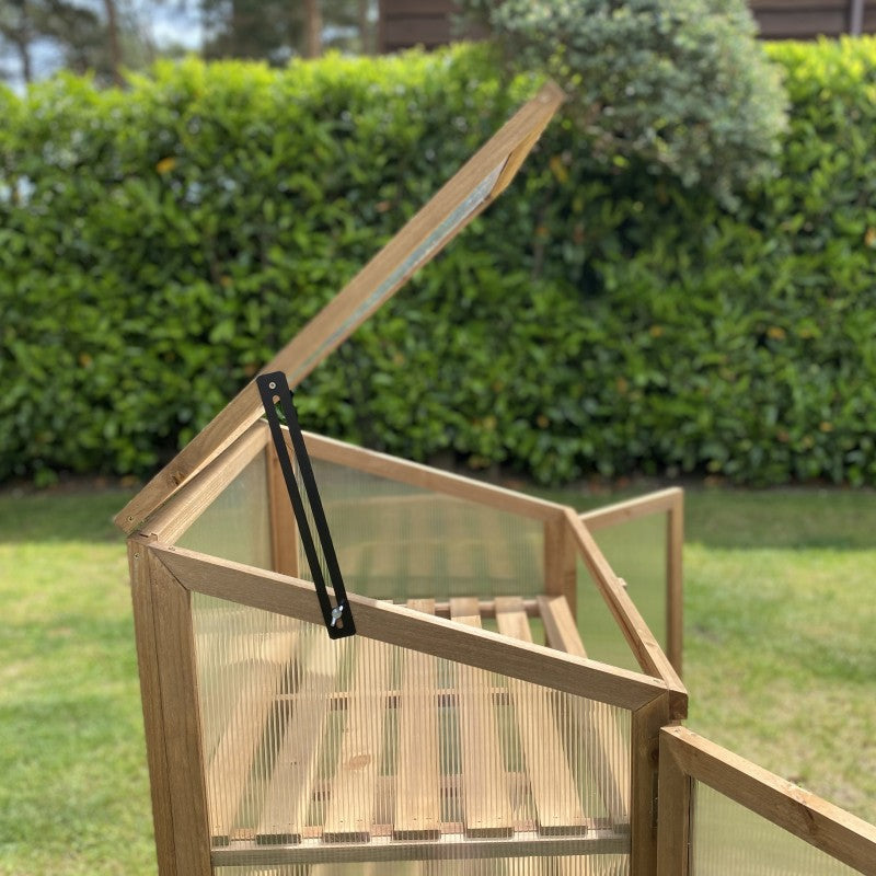Wooden Growhouse and Coldframe Lid Slide Adjusting Hinge