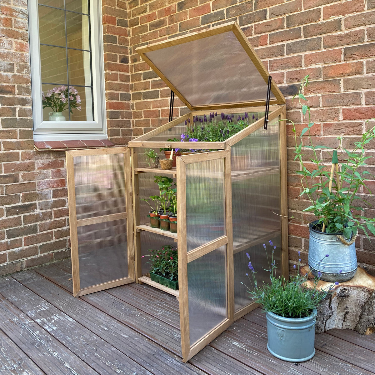 Wooden Framed Polycarbonate Growhouse with Waterproof Cover and 20m Repair Tape