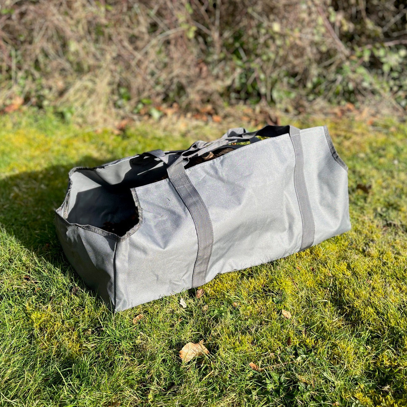 Canvas Log Carrier Firewood Bag Tote in French Grey (Set of 2)