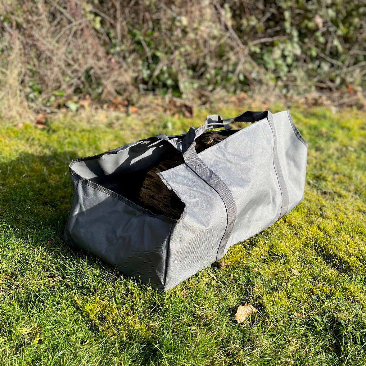 Canvas Log Carrier Firewood Bag Tote in French Grey (Set of 2)