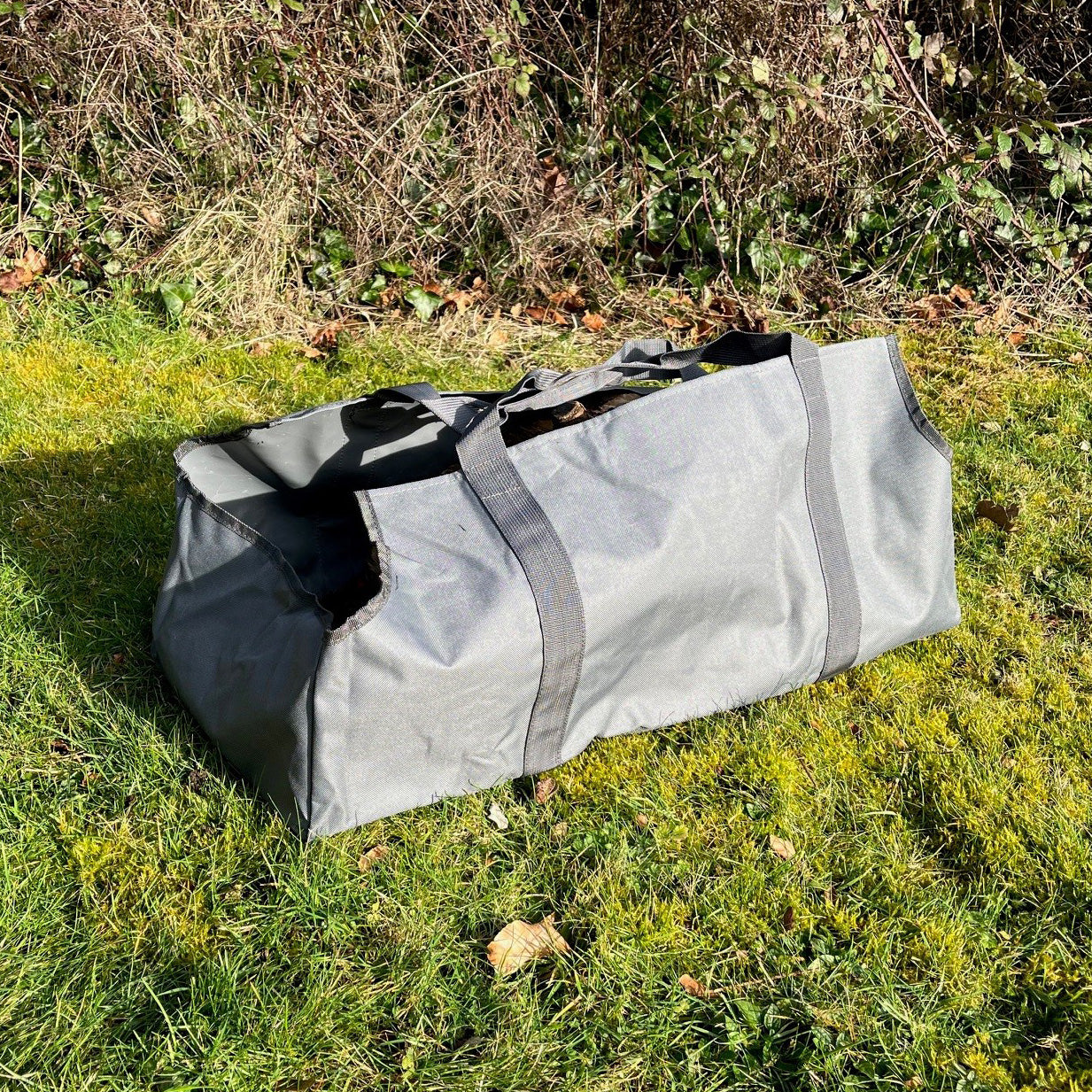 Fireside Kindling Bucket in French Grey with Canvas Log Carrier Bag