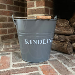 Fireside Kindling Bucket in French Grey with Canvas Log Carrier Bag