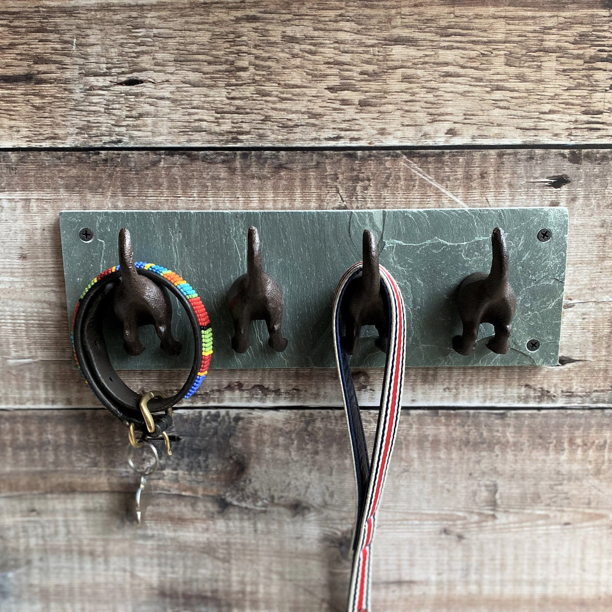 Cast Iron and Slate Dog Tail Wall Hook Coat Rack with 4 Hooks