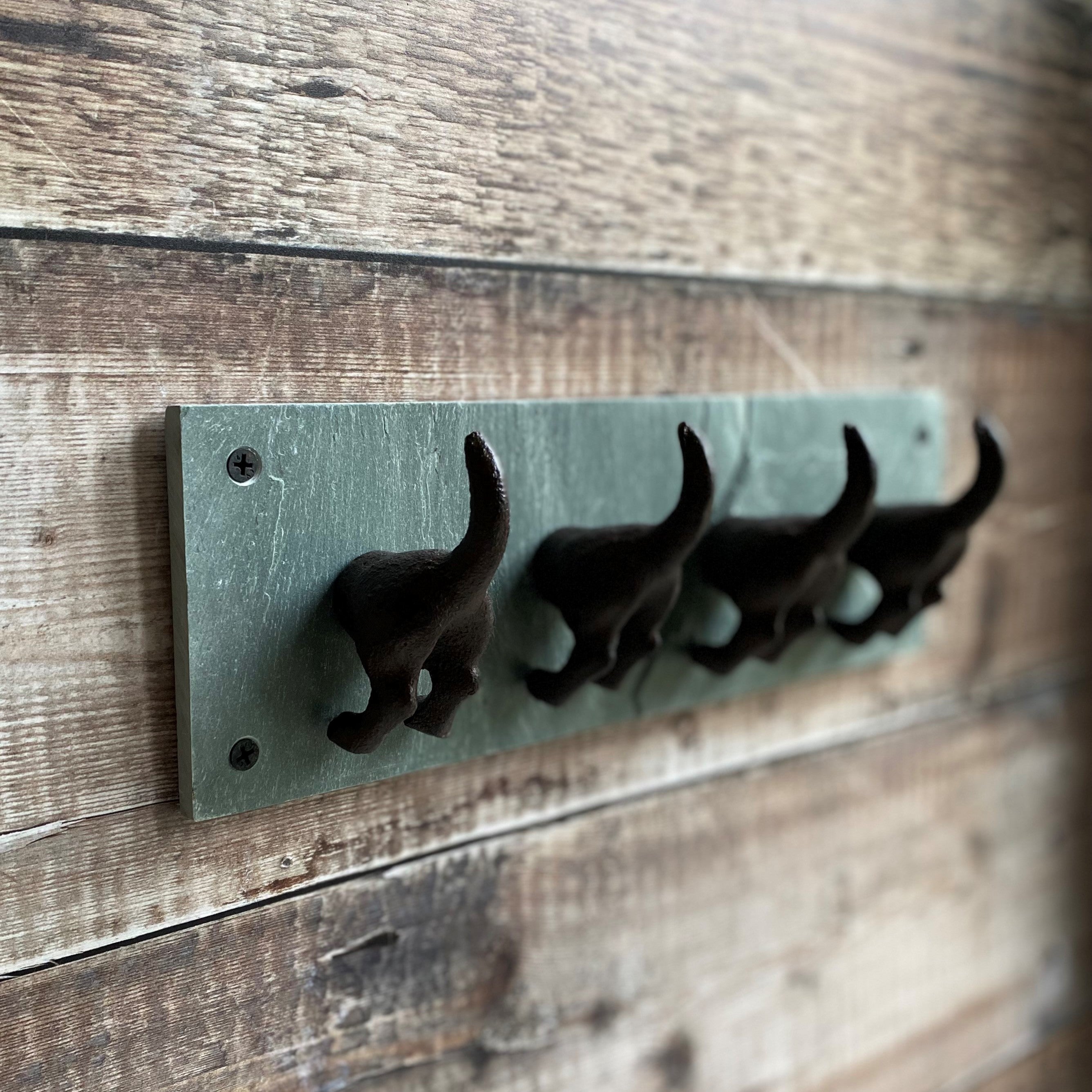 Cast Iron and Slate Dog Tail Wall Hook Coat Rack with 4 Hooks