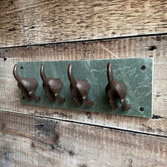 Cast Iron and Slate Dog Tail Wall Hook Coat Rack with 4 Hooks
