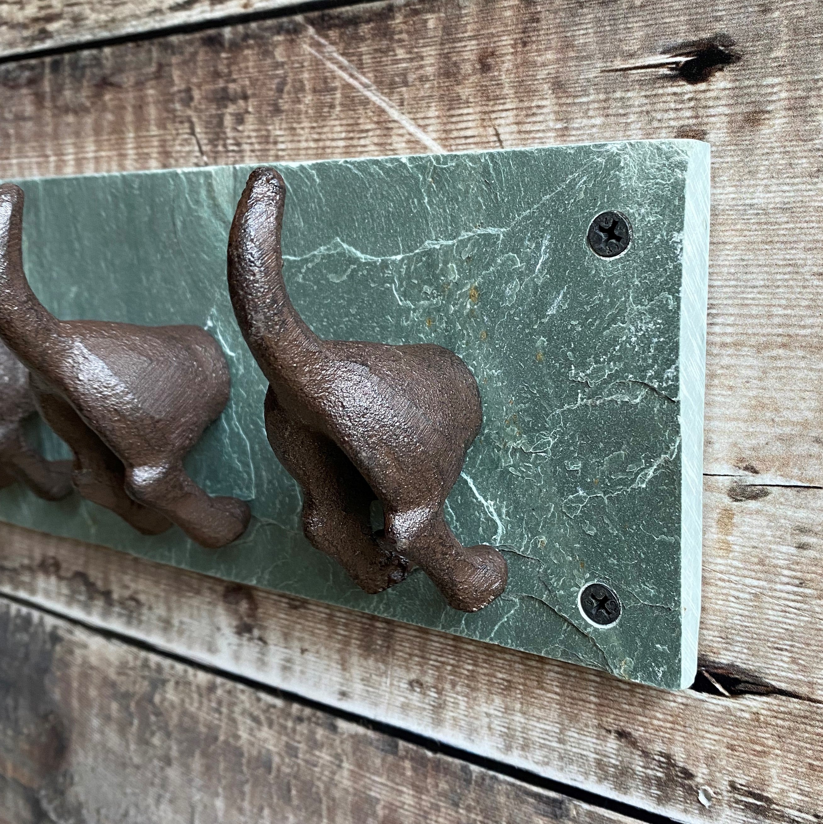 Cast Iron and Slate Dog Tail Wall Hook Coat Rack with 4 Hooks