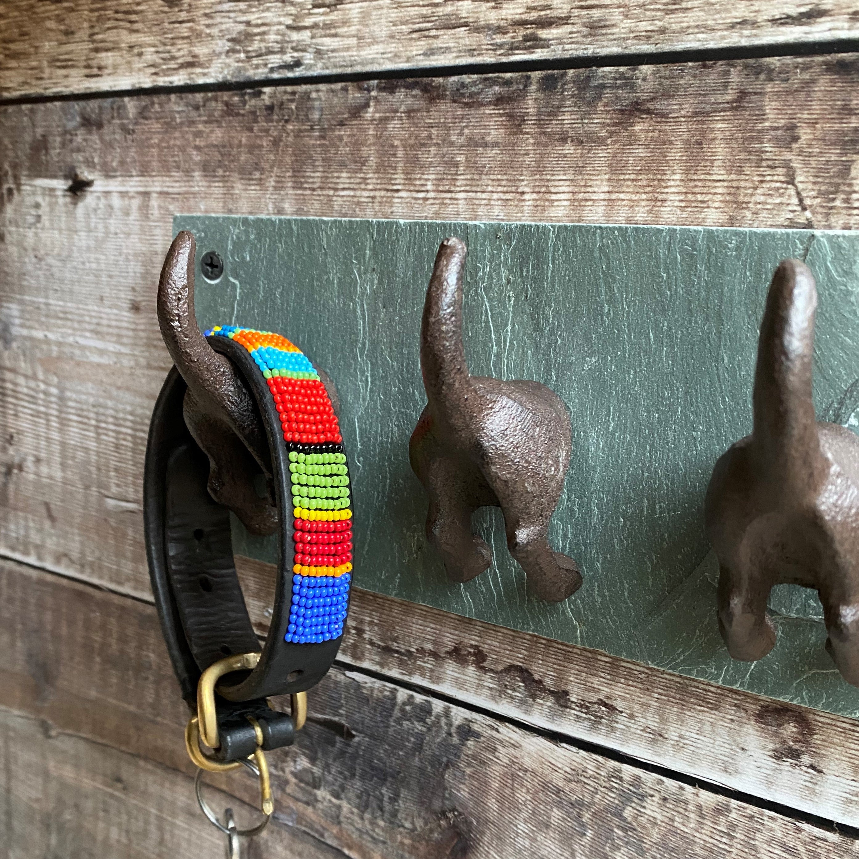 Cast Iron and Slate Dog Tail Wall Hook Coat Rack with 4 Hooks
