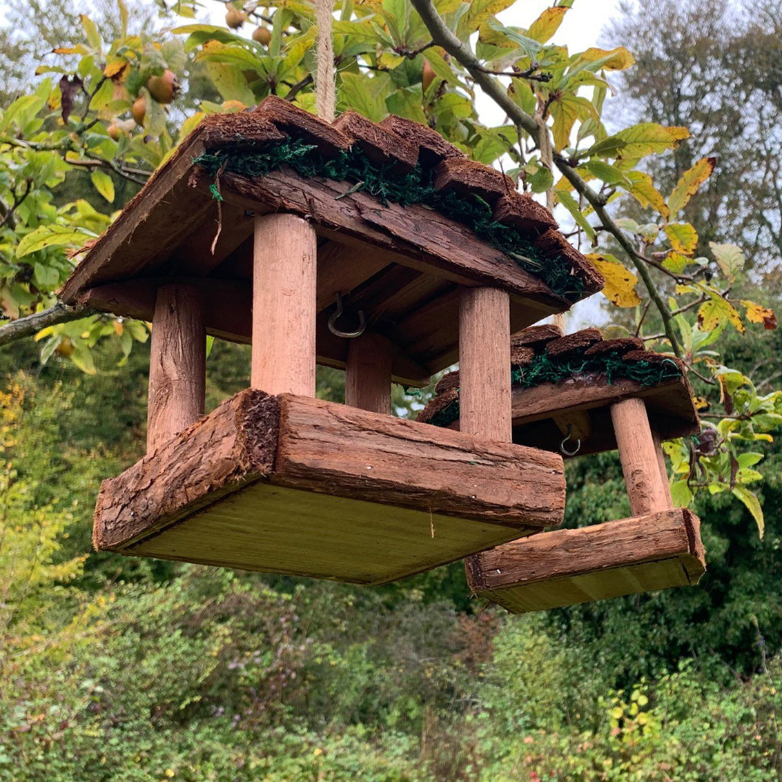 Hanging Wooden Bird Table Feeders (Set of 2)