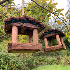 Hanging Wooden Bird Table Feeders (Set of 2)