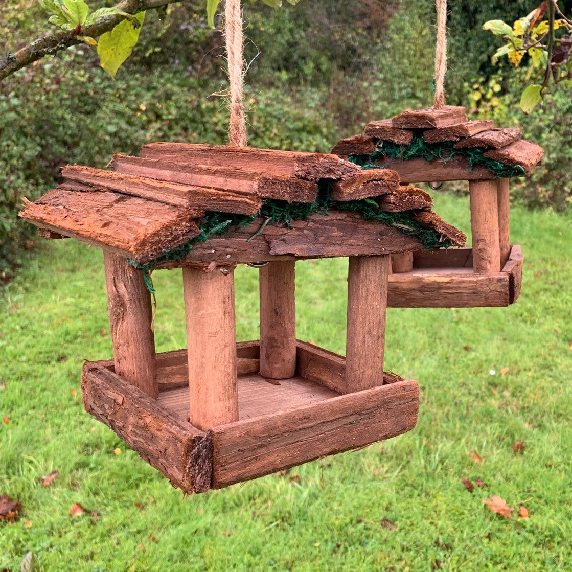 Hanging Wooden Bird Table Feeders (Set of 2)