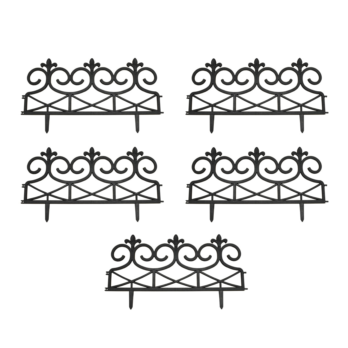 Fleur de Lys Black Plastic Garden Lawn Edging (60cm x 32cm) - 5 Panels