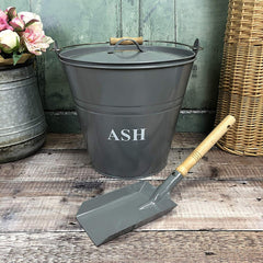 Metal Fireside Fireplace Shovel in French Grey with Wooden Handle