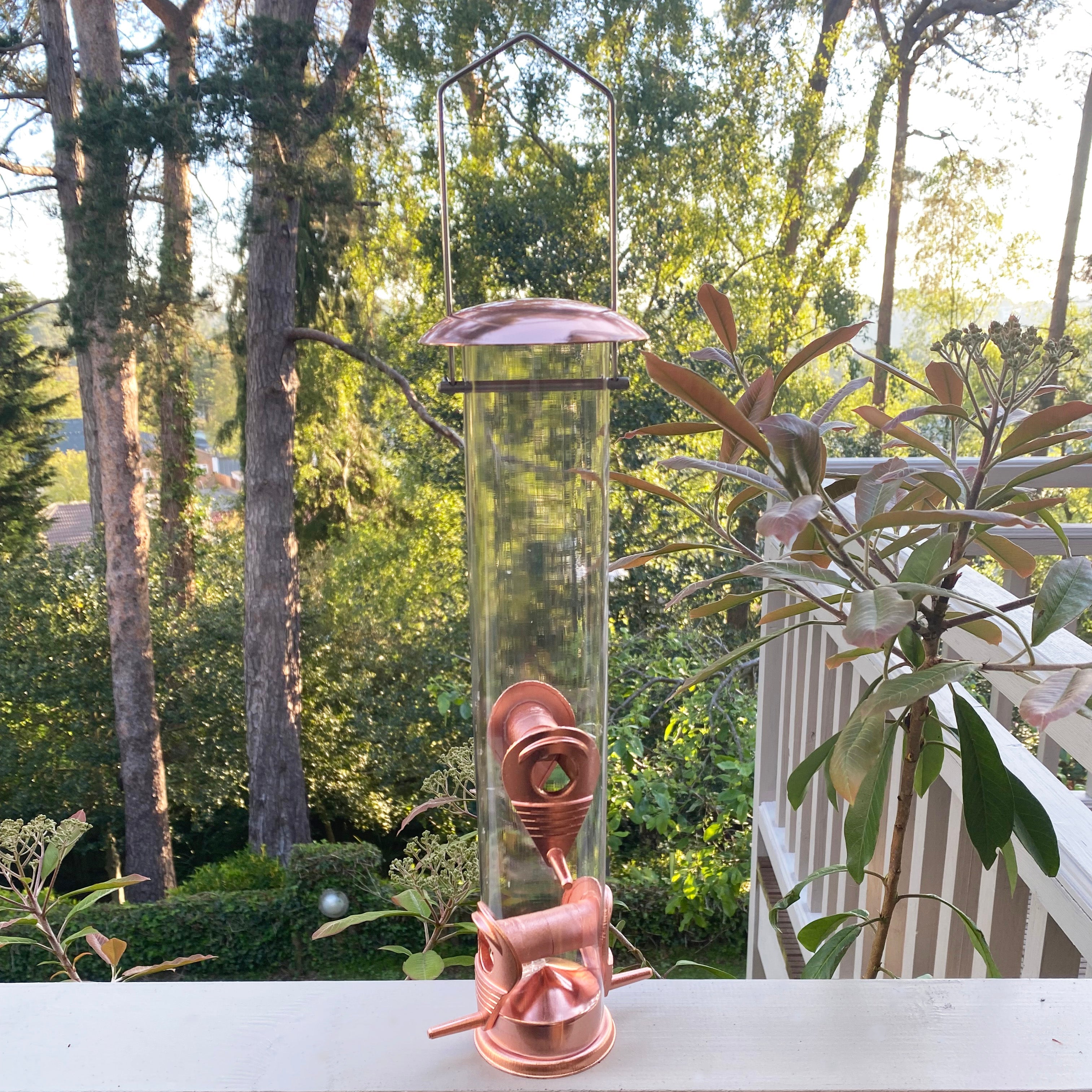 Copper Style Hanging Bird Seed Feeder with 4 Feeding Ports