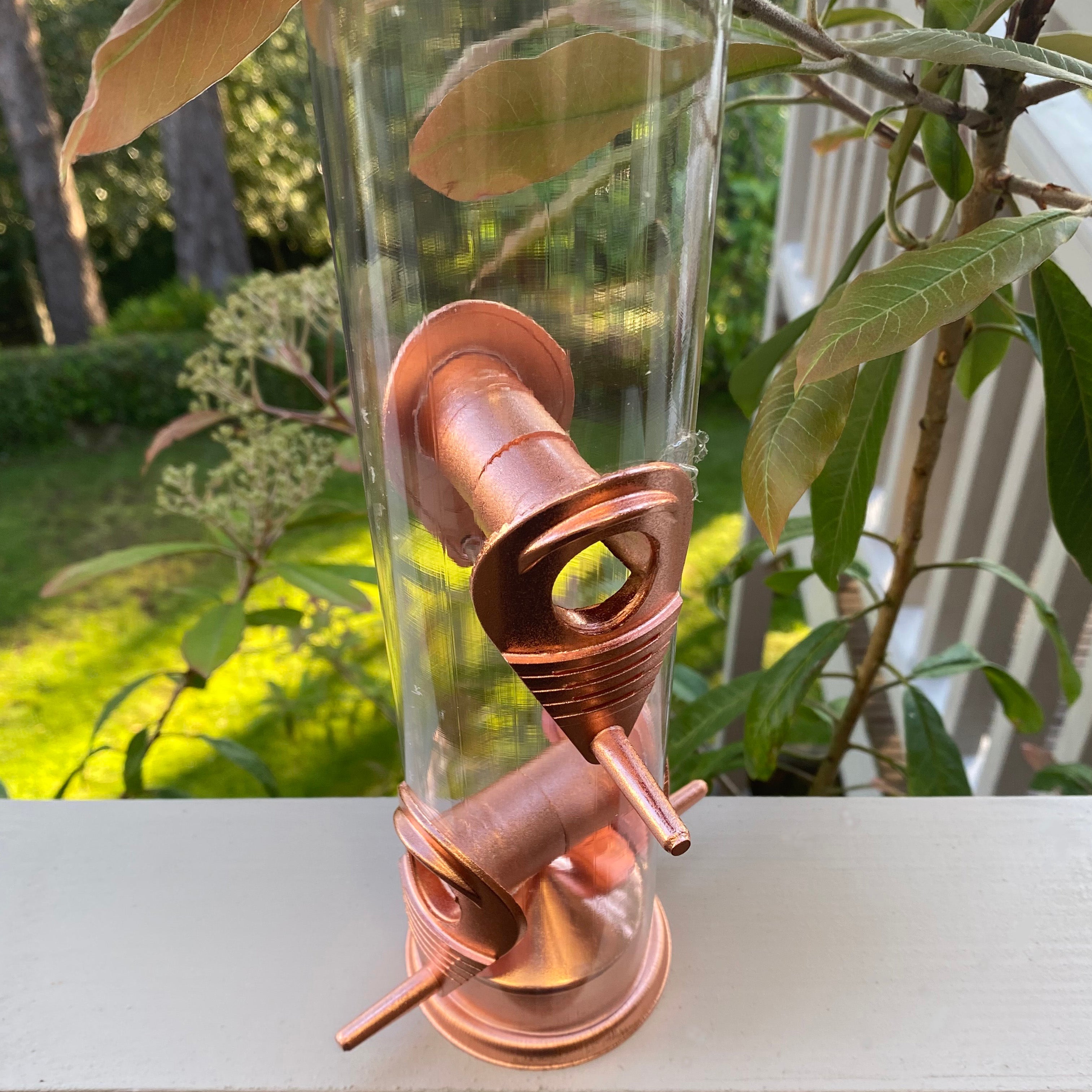 Copper Style Hanging Bird Seed Feeder with 4 Feeding Ports