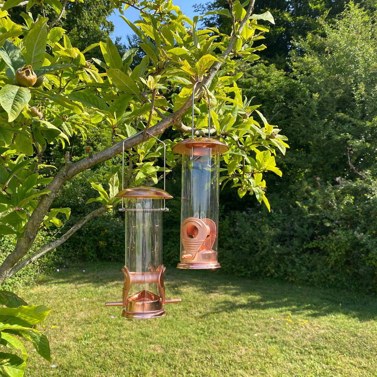 Copper Style Hanging Bird Seed Feeders with 2 Feeding Ports (Set of 2)