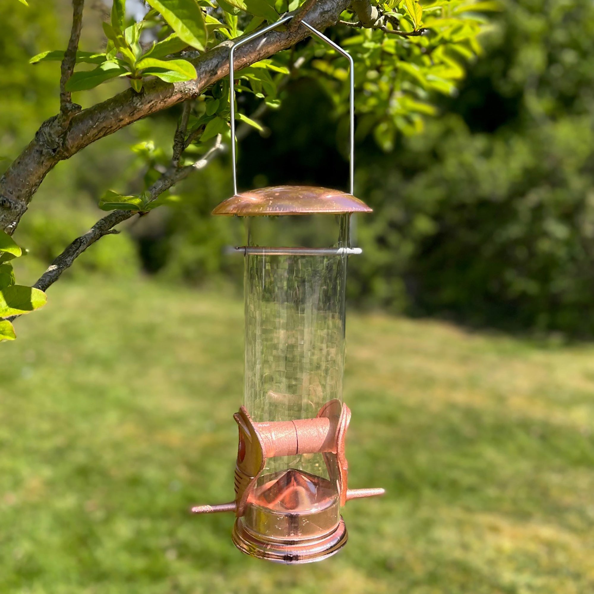 Copper Style Hanging Bird Seed Feeders with 2 Feeding Ports (Set of 2)