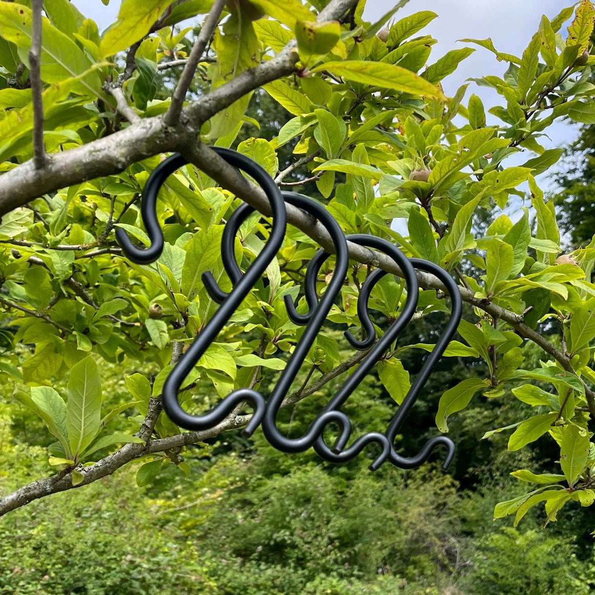 Steel S Hooks for Bird Feeders and Hanging Baskets - Pack of 4