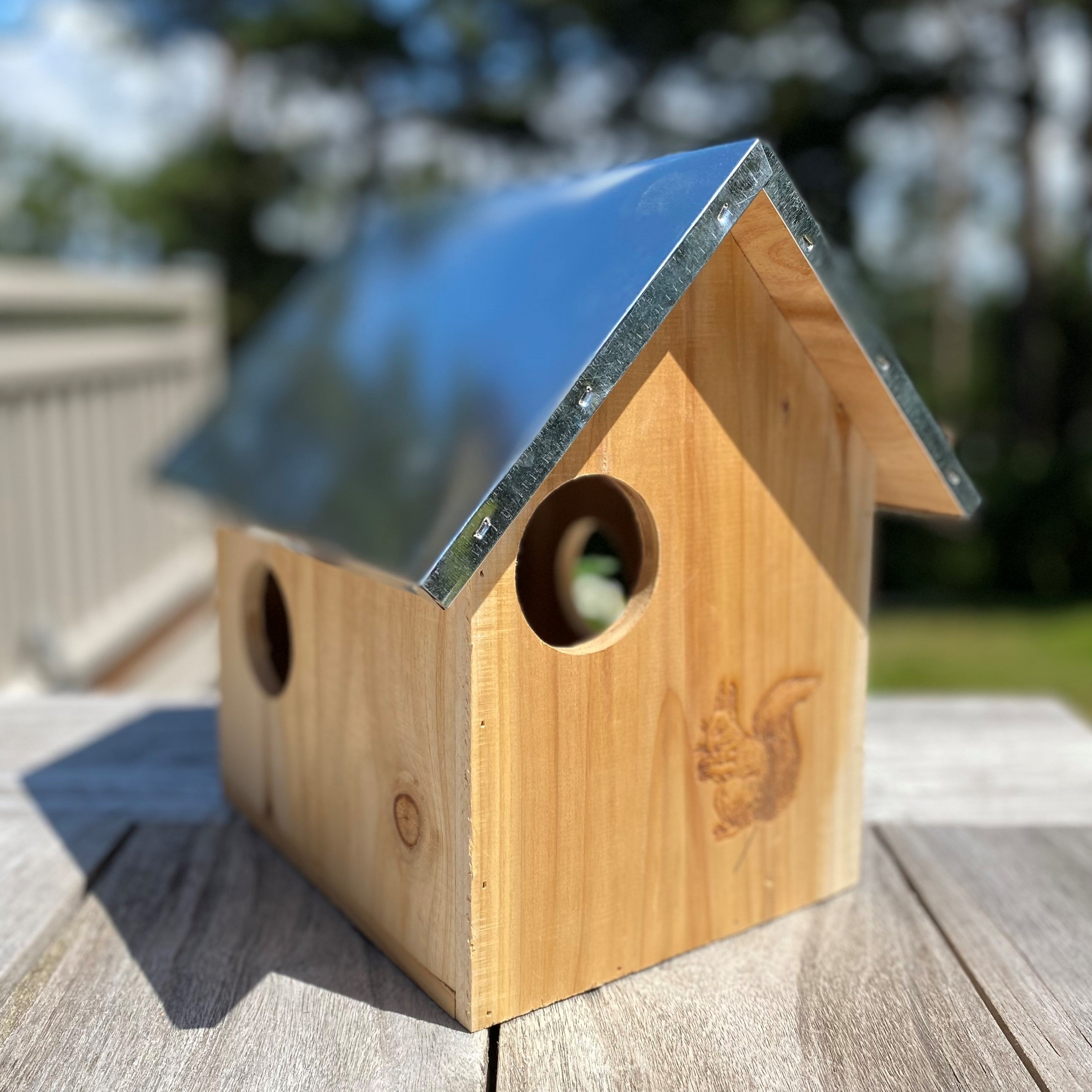 Wooden Garden Squirrel Nest Box House With Metal Roof - Pack of 2